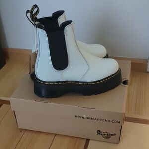 Dr. Martens White Ankle Boots with Black Panels